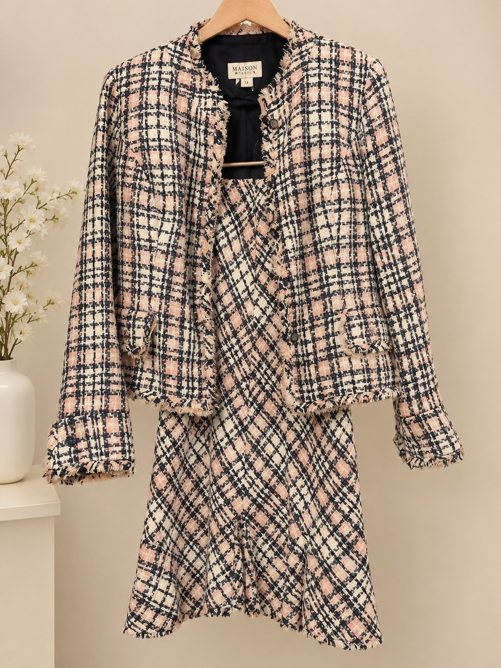 Allison Taylor Pink, Navy and Cream Tweed Skirt Set